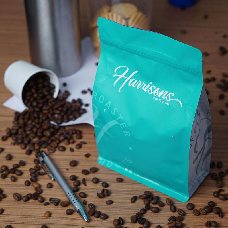 Borsa con cerniera a soffietto laterale caffè con valvola in alluminio all'interno