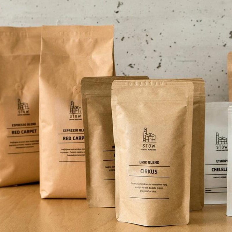 Custodia in carta kraft per caffè resistente alla luce